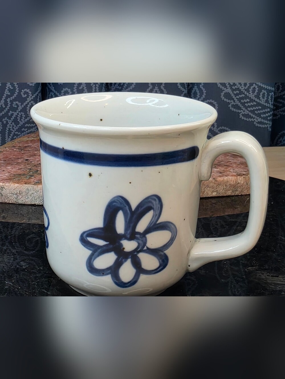 Lauffer Stoneware Grey/White Specked Floral Mug Made in Japan Ovenproof